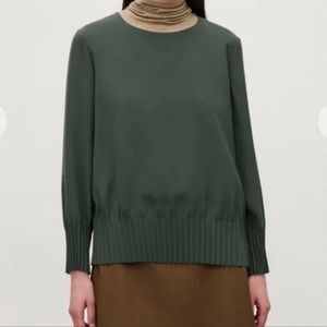 COS Pleated Cuff And Hem Green Top